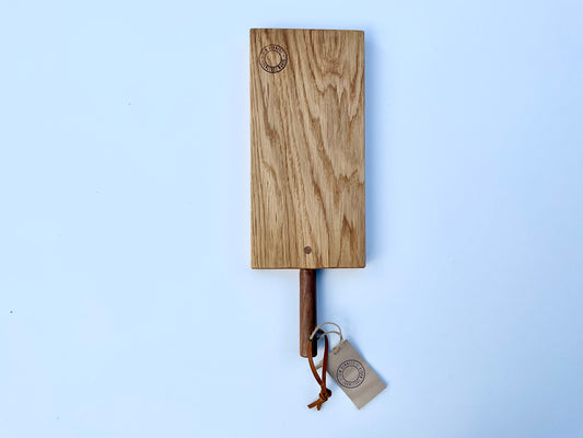 English oak serving board with walnut handle