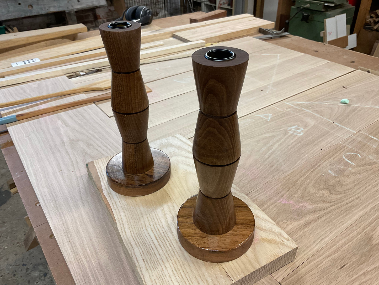 Solid English walnut candlestick.